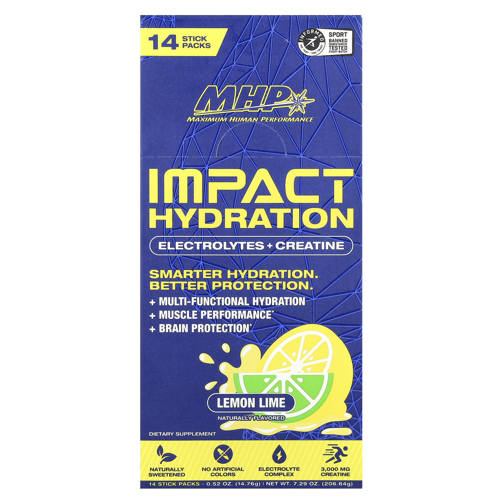 Impact Hydration, Electrolytes + Creatine, Lemon Lime , 14 Stick Packs, 0.52 oz