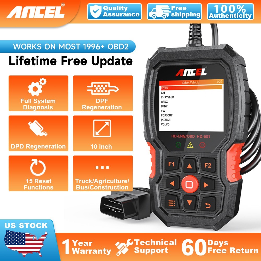 ANCEL HD601 Diesel Heavy Duty Truck HD OBD Diagnostic Scanner All System Diesel