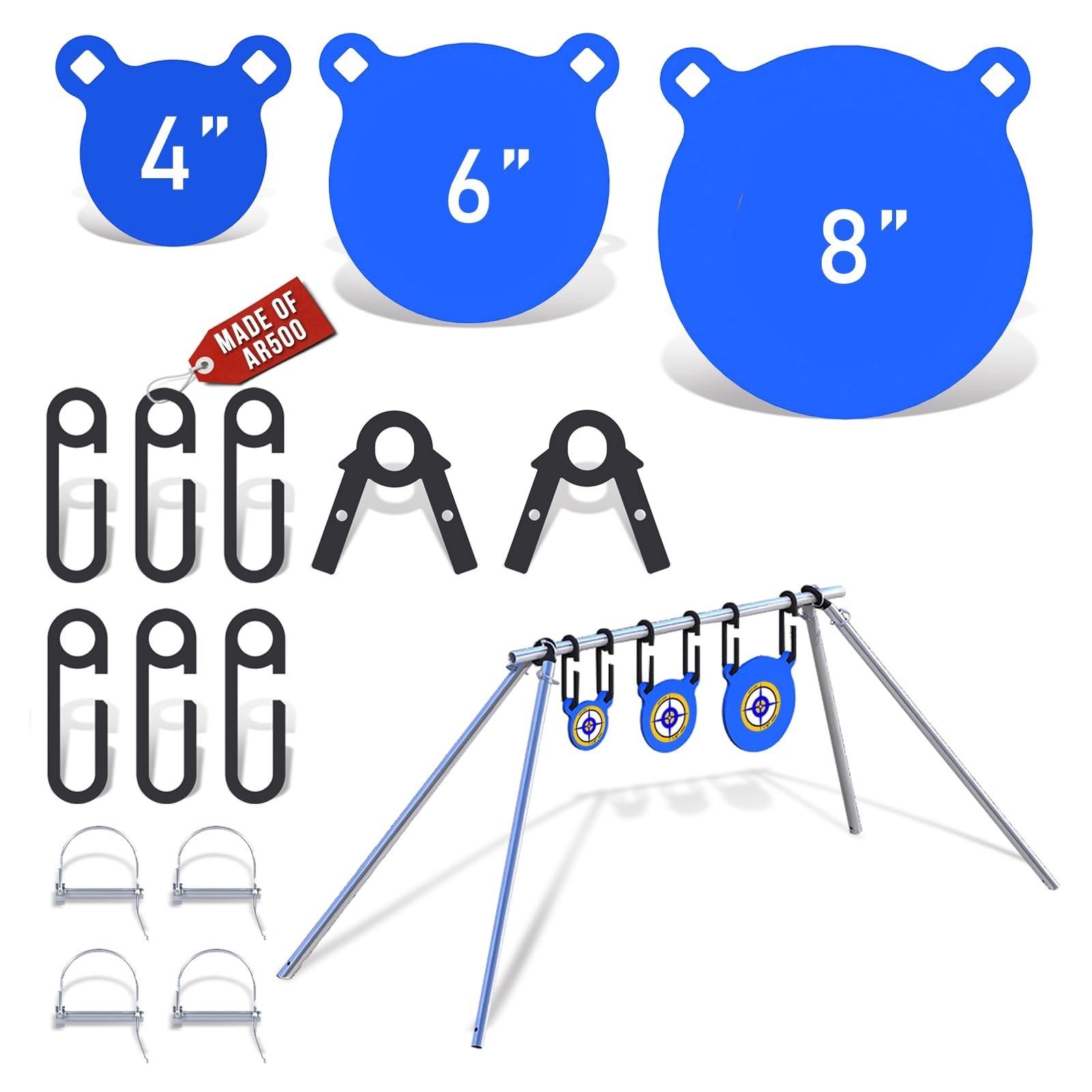 AR500 Steel Target Combo Set - 4'', 6'', 8'' Gong Targets for Shooting Range