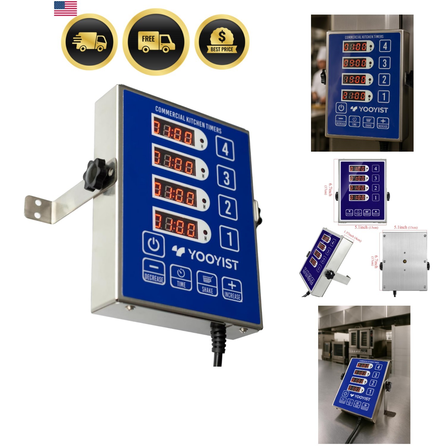 Precision Kitchen Timers for Cooking – 4 Channel Commercial Kitchen Timer Res...