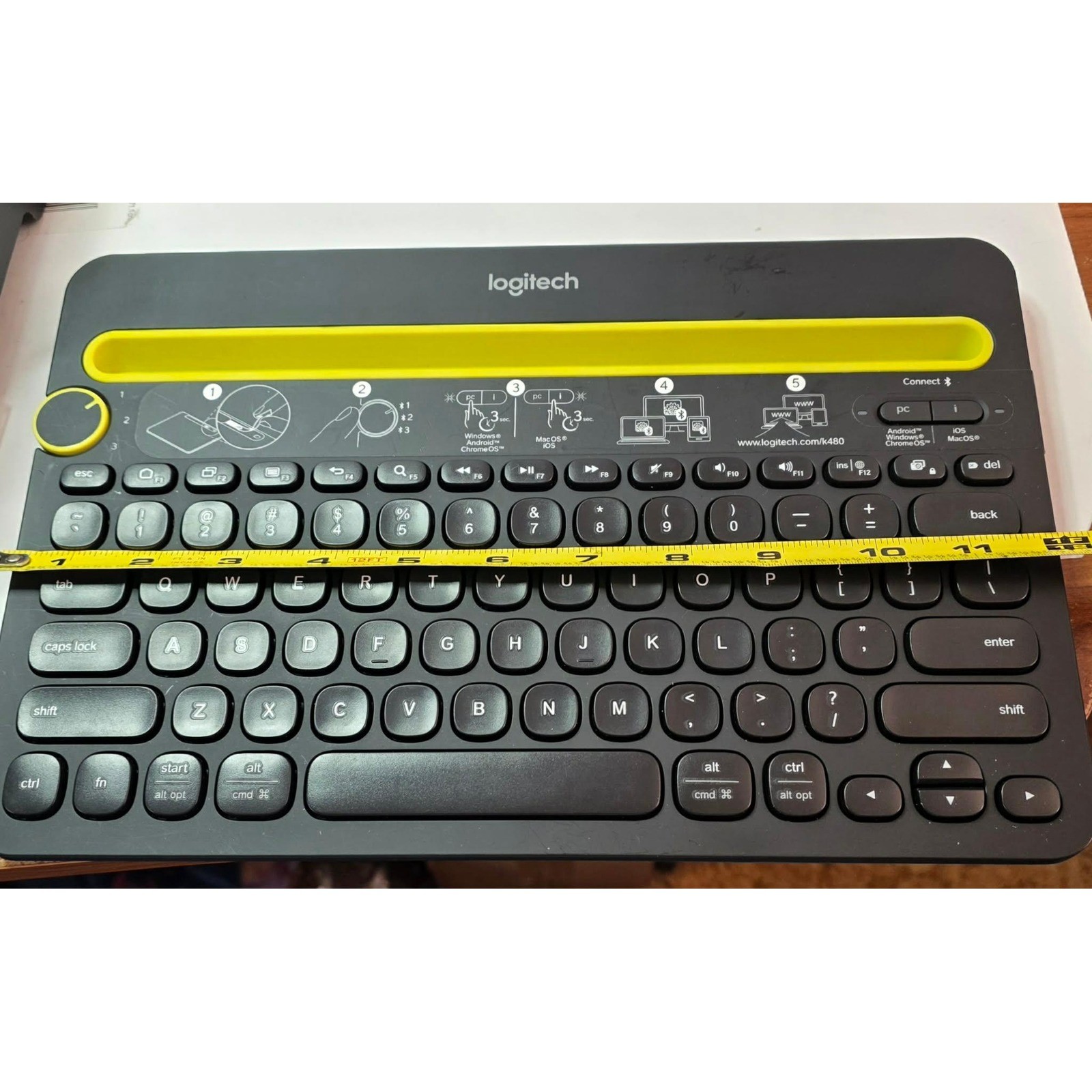 Logitech K480 Bluetooth Multi-Device Keyboard Black Lime Green Tablet Phone Slot