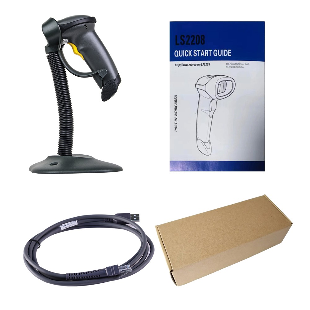 Symbol Motorola LS2208 Handheld 1D Laser Barcode Scanner with Stand+USB Cable
