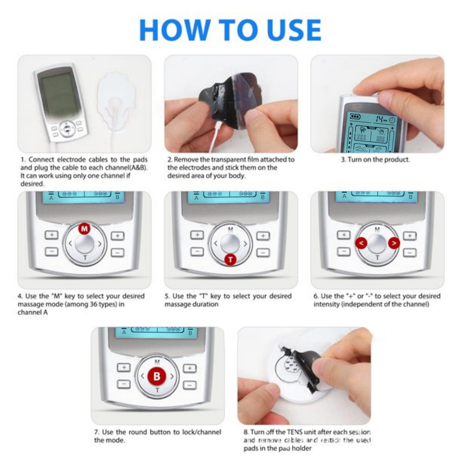 Multifunction Tens Unit Muscle Stimulator Machine Pulse Massager Device