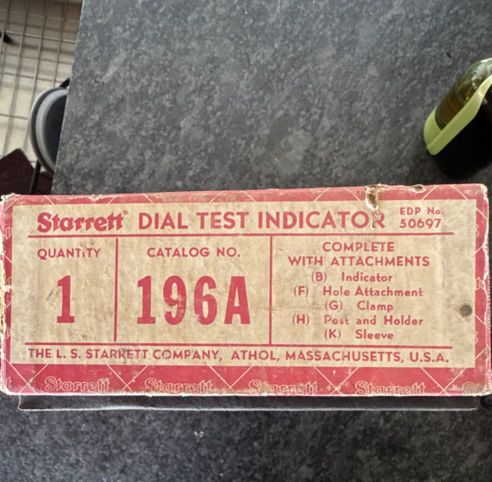 Starrett Dial Test Indicator 196A with Attachments, Catalog 196A, EDP 50697