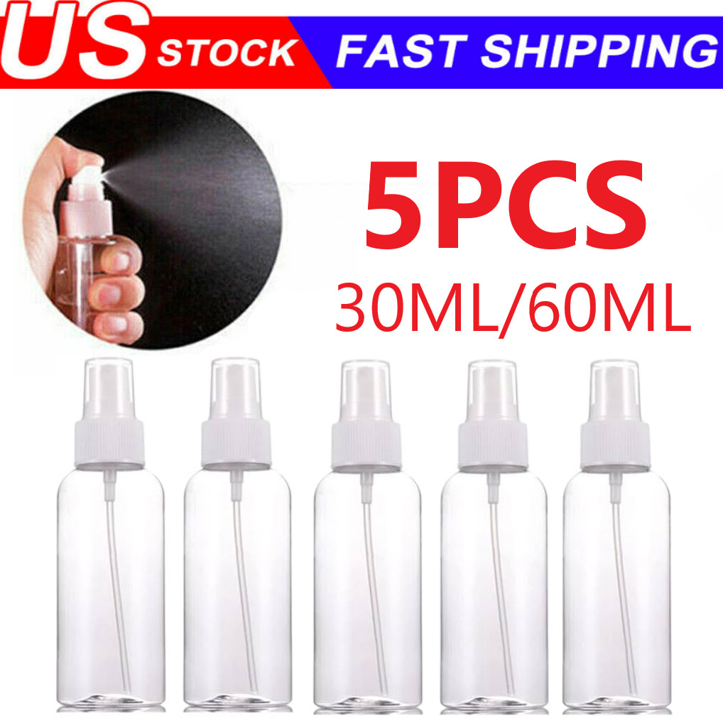 5PCS 30/60ML Travel Spray Bottle Plastic Transparent Perfume Empty Atomizer USA