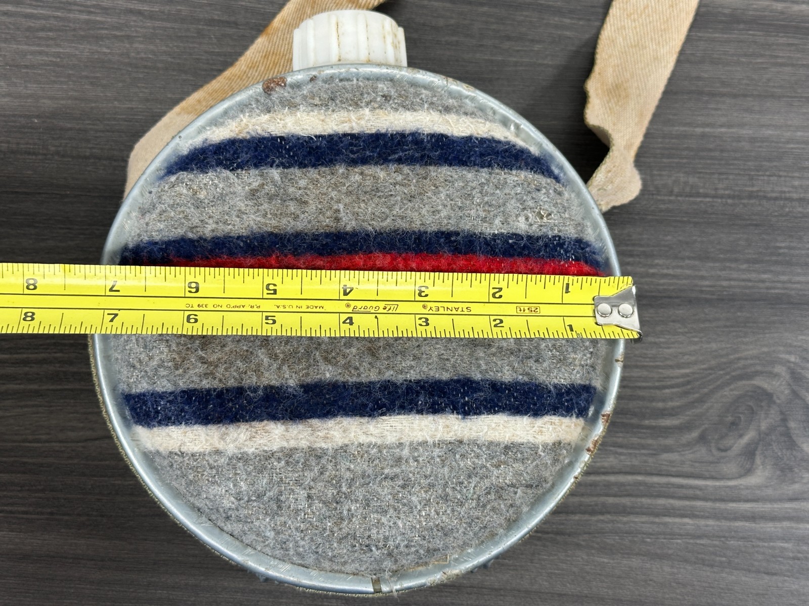 Vintage Galvanized Canteen Metal Wool Felt Covered with Strap