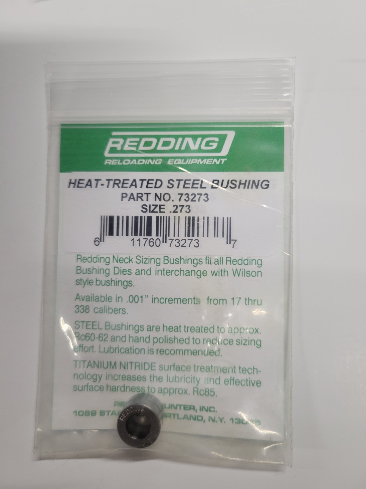 73273 REDDING HEAT TREATED STEEL .273 NECK SIZE BUSHING - PREOWNED IN PACKAGE