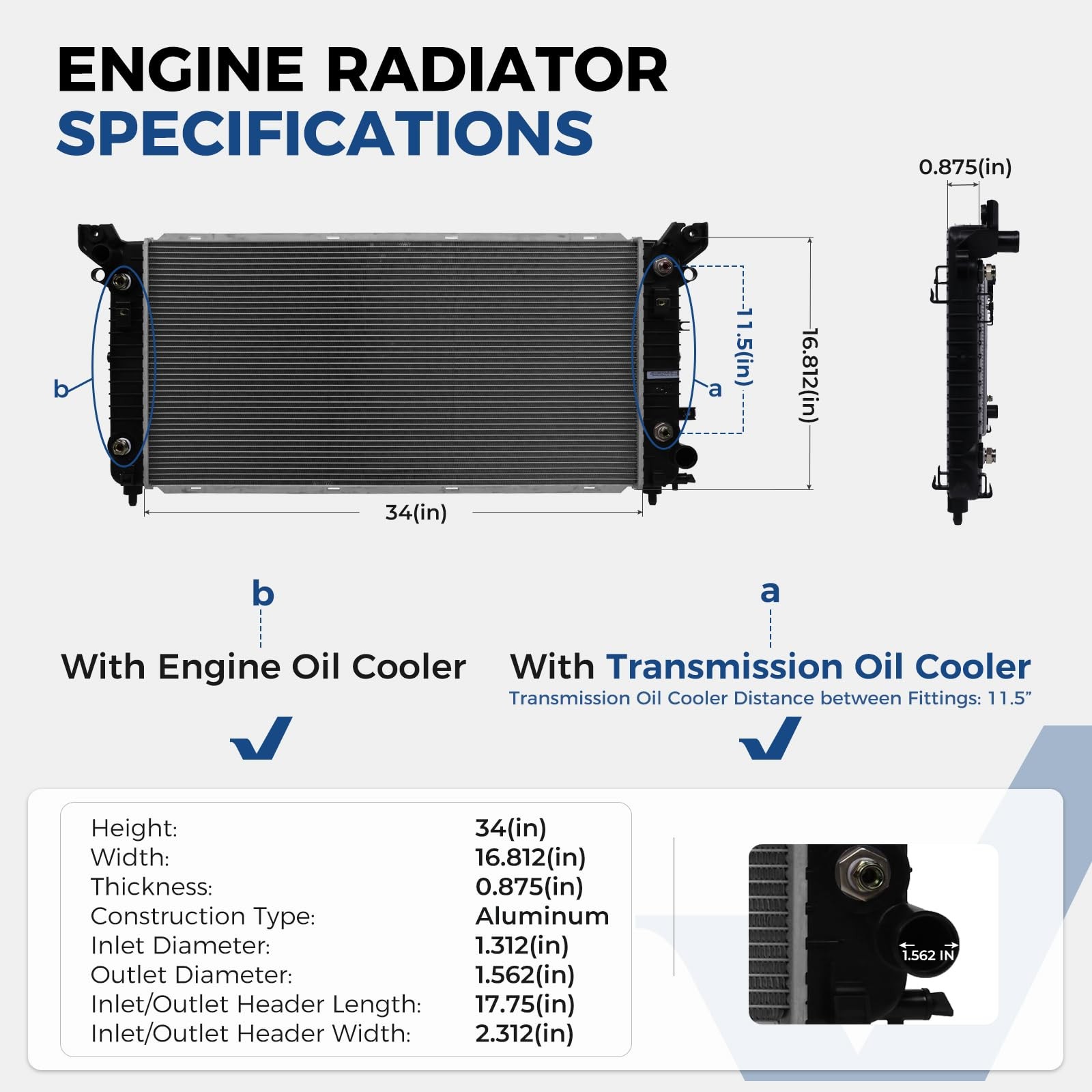 Radiator for Silverado 1500 2014-2018 Replace CU13396