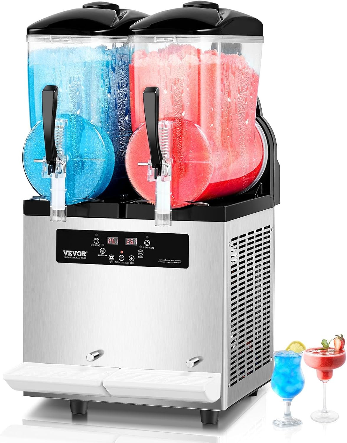 Commercial Slushy Machine, 12Lx2 Double Tank Frozen Drink Machine, 96 Cups Stain