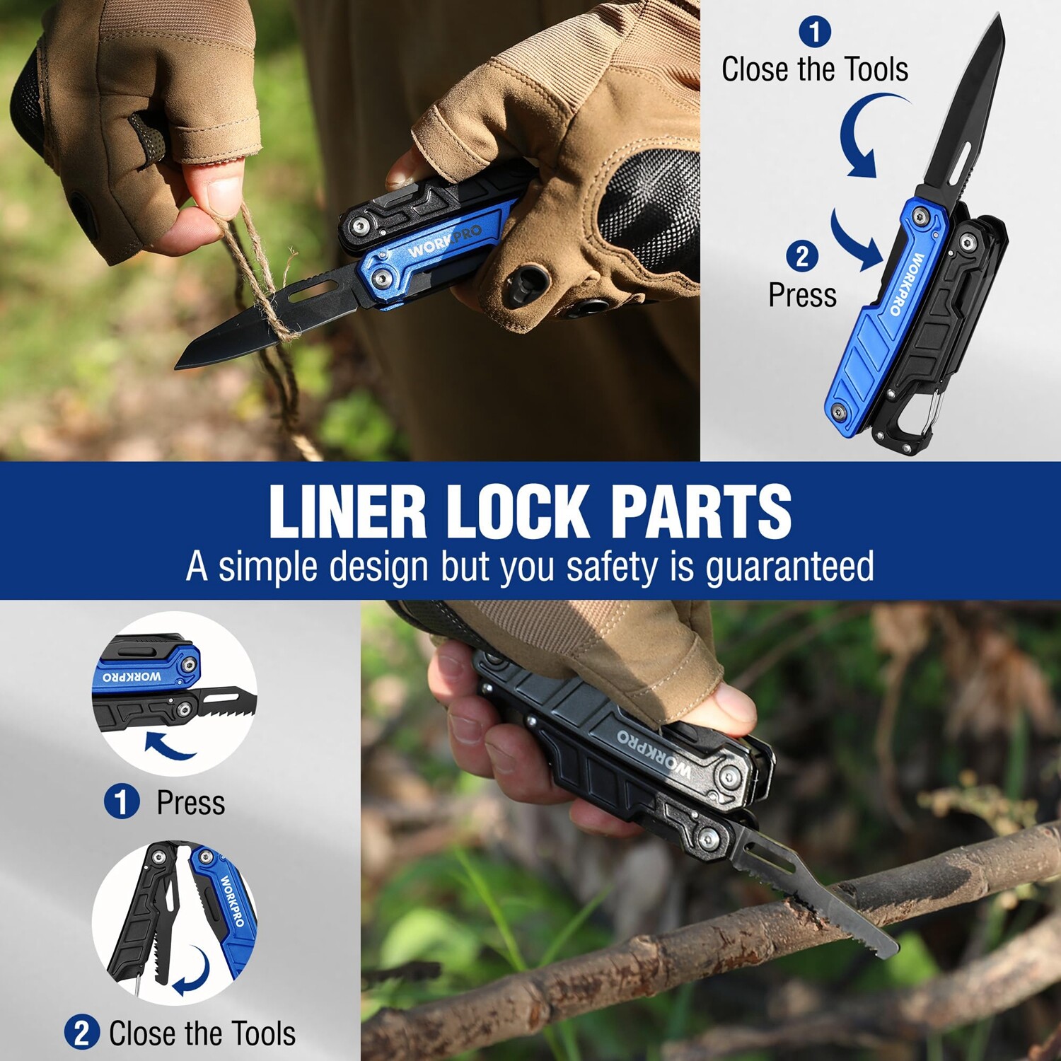WORKPRO Multitool-11 in 1 Multitool Pliers w/Pocket Clip Sheath-EDC Multi Knives