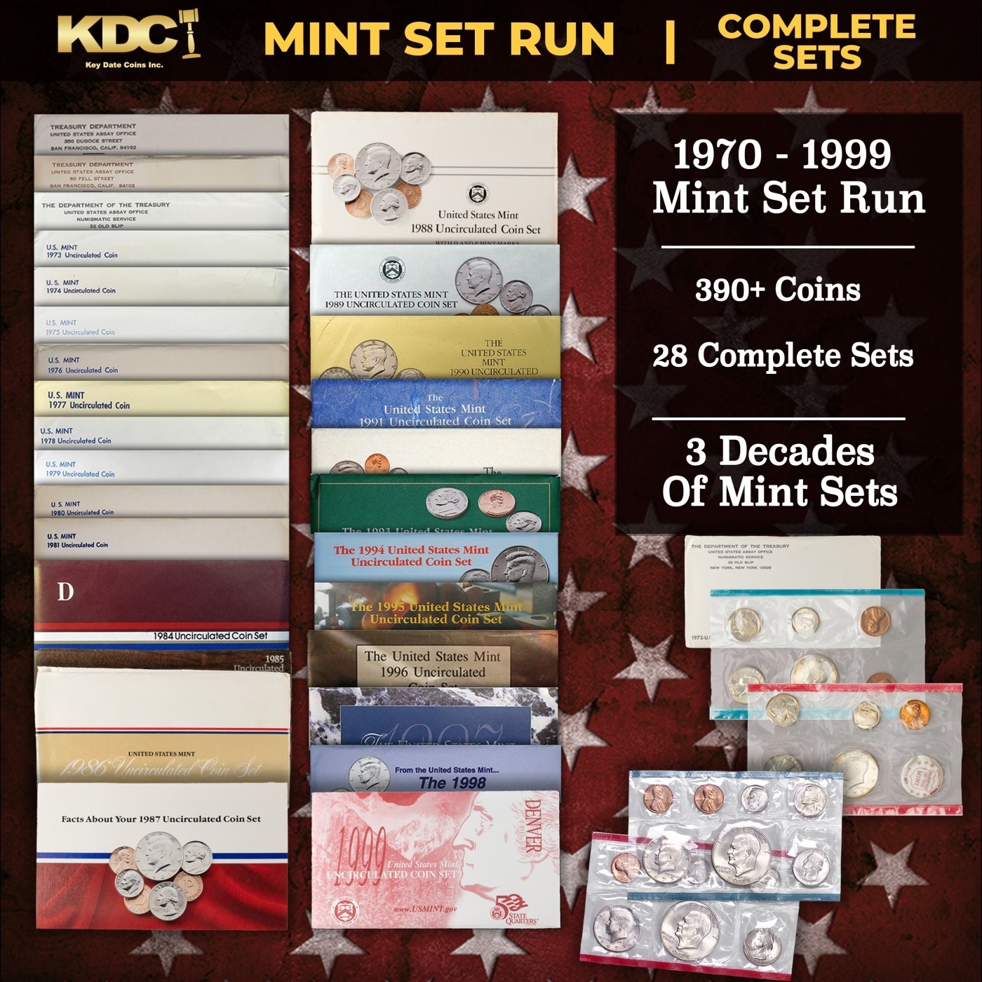 1970-1999 US Mint Set Run 390 Coins 28 Sets 3 Decades Includes All Ike Years OGP