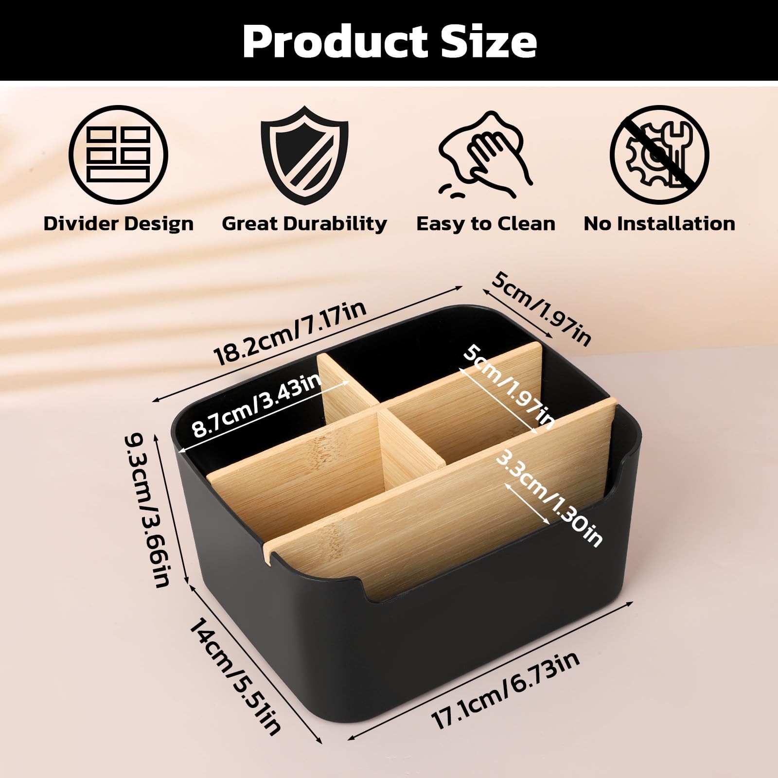 Segarty Black Desktop Organizer, Detachable Bamboo Remote Control