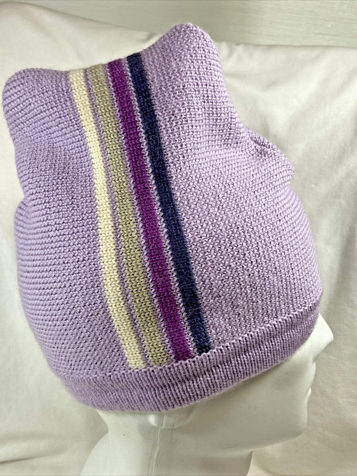 Lands' End Ski Cap 100% Wool Purple w/Stripes Youth Medium