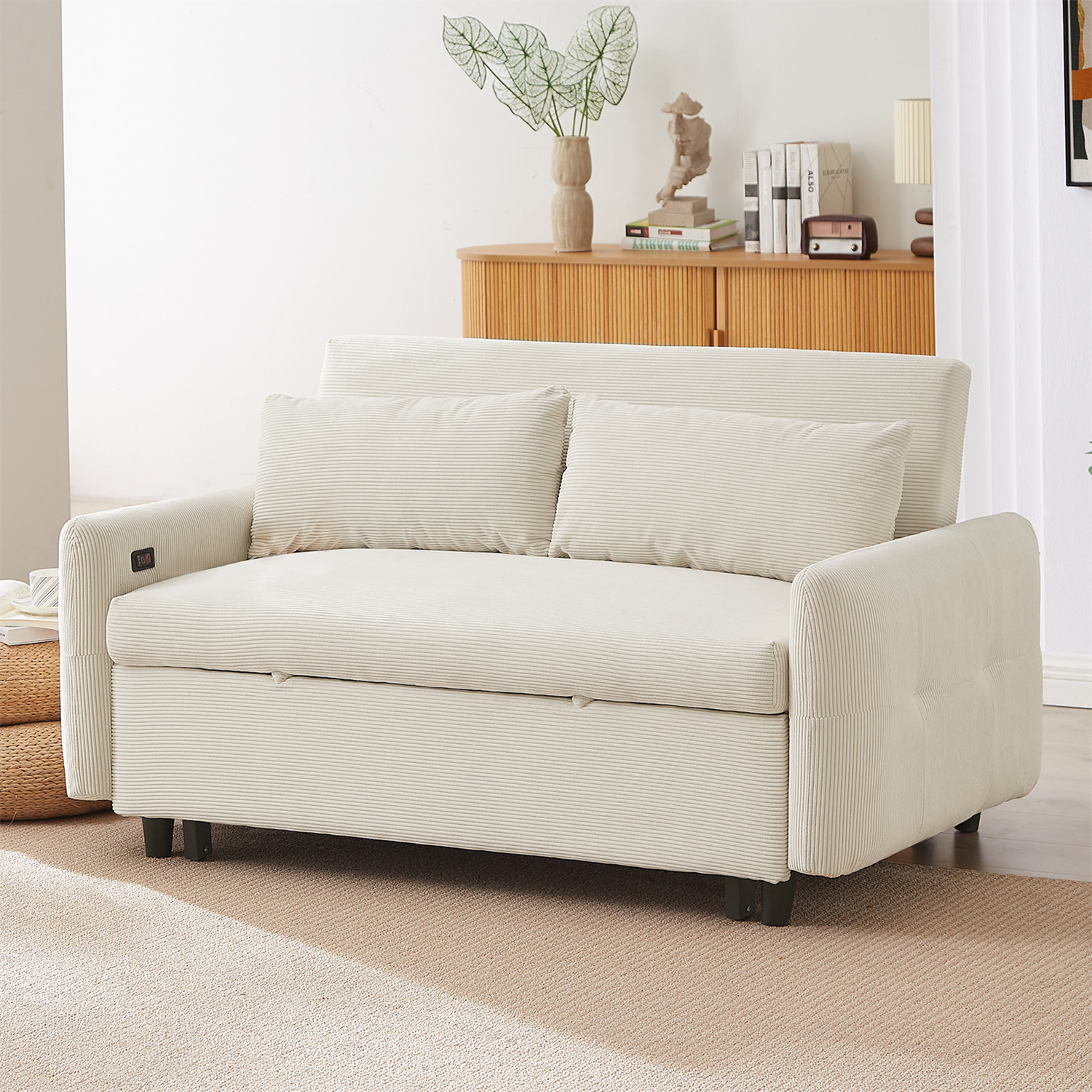 Convertible Sleeper Sofa Bed Loveseat Sofa w/ Pull Out Bed & USB Ports