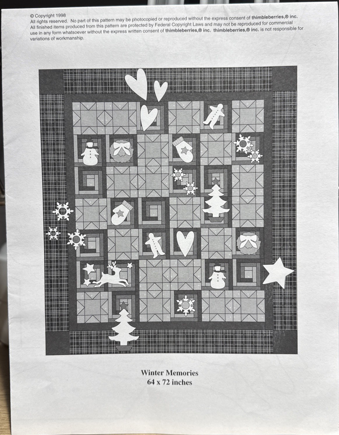 WINTER MEMORIES Quilt Pattern, Piecing/Applique, by Thimbleberries 64x72"