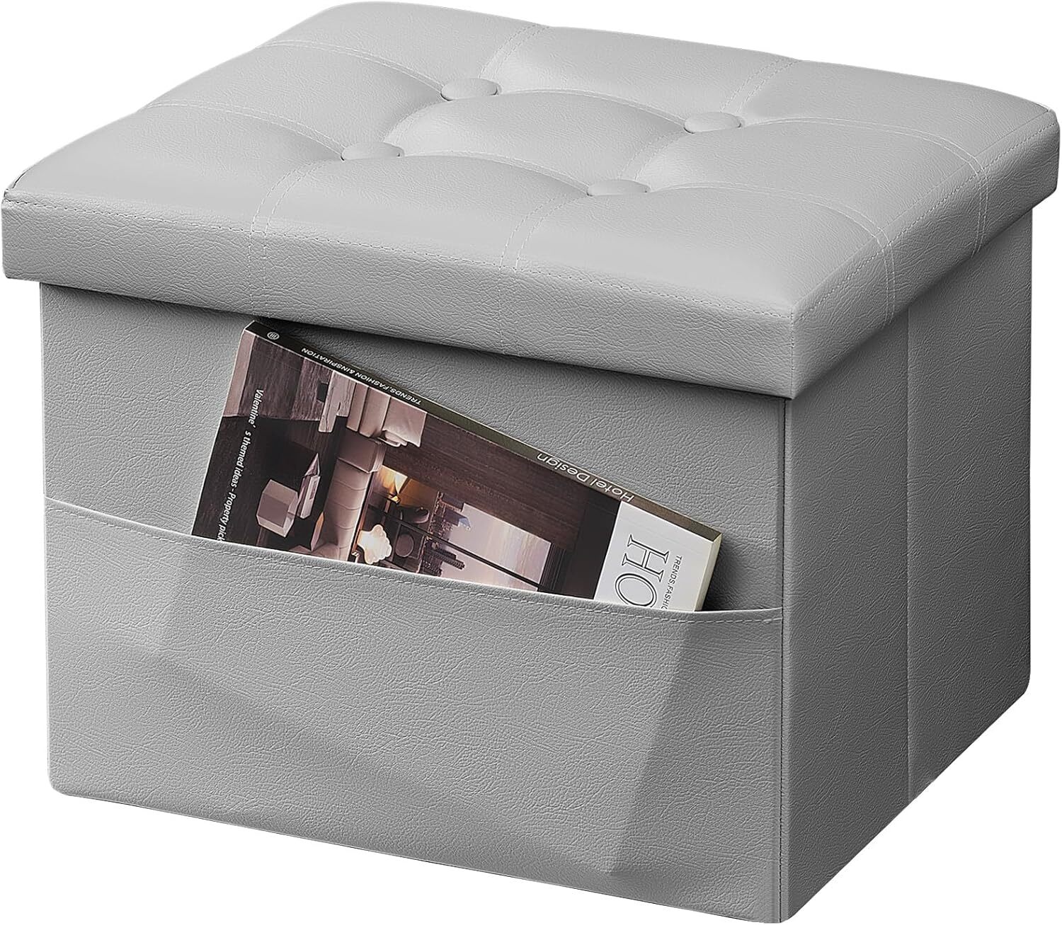 AmasSmile® Storage Ottoman Folding Foot Rest Stool with 16"*12"*12", Grey