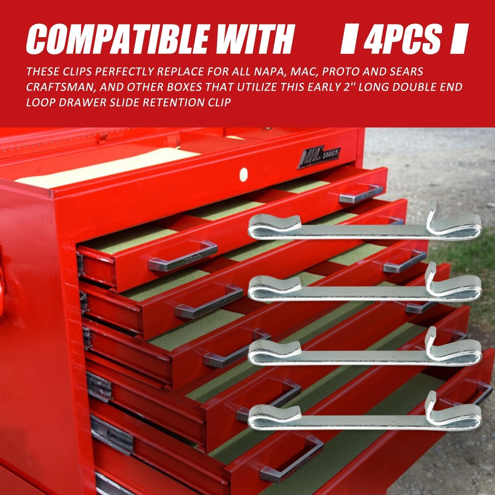 4 Pcs Early 2 Inches Double Loop Style Tool Box Drawer Slide Retaining Keeper US