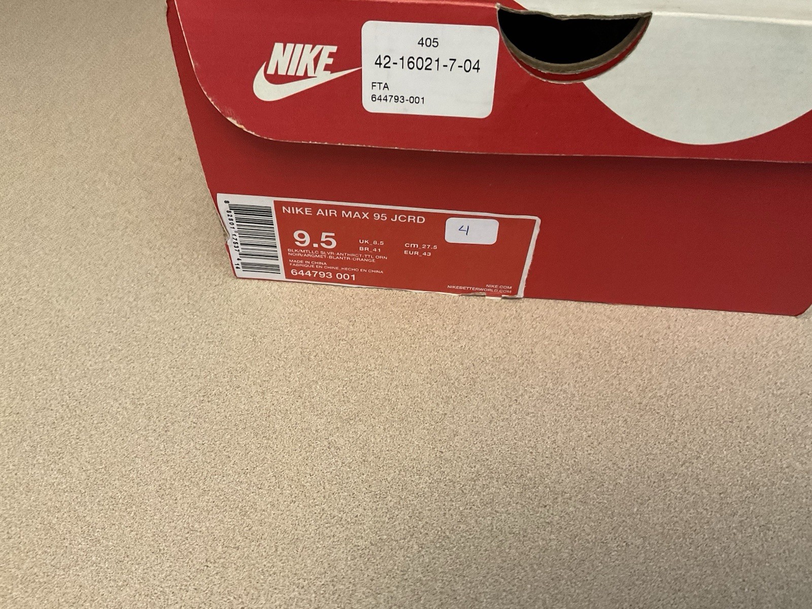 New! Mens Nike Air Max 95 JCRD Athletic Running Shoes. Size 9.5. Awesome Shoes!