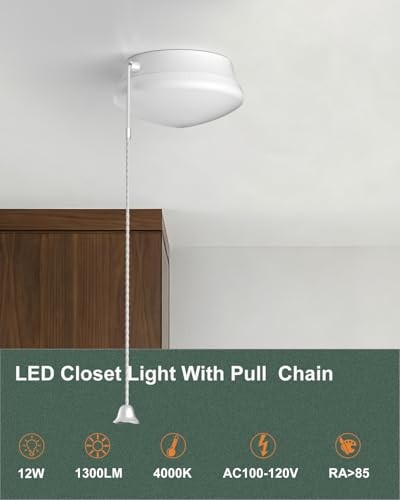 Flush Mount Ceiling Light with Pull Chain Surface Mount LED 7 Inch | 4 Pack