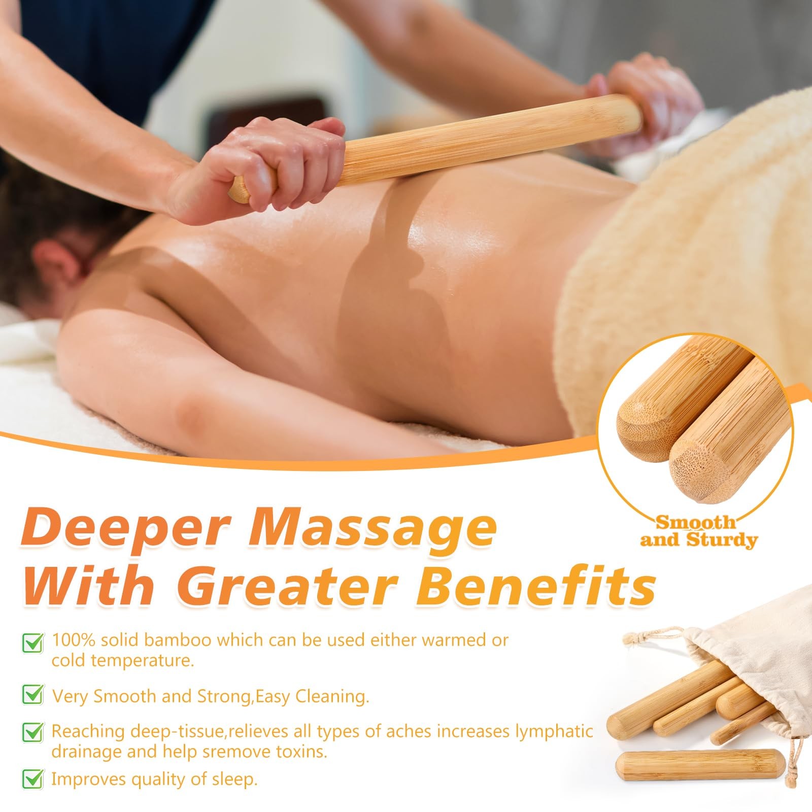 5Pcs Bamboo Massage Sticks Set, Guasha Sticks,Bamboo Natural Color