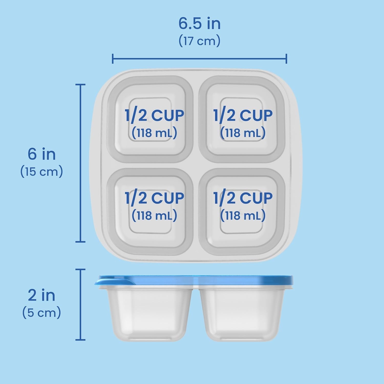 Easyboxes 4-Compartment Snack Containers - 8-Piece Set with 4 Trays & 4 Custo...