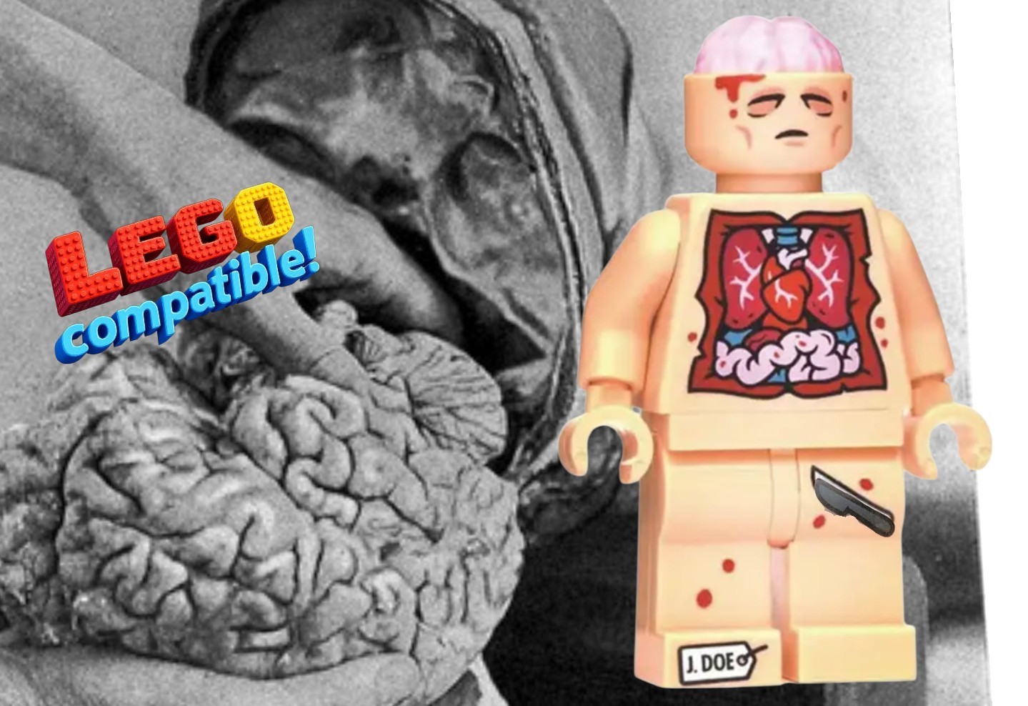 New Brick Figure Corpse Autopsy Toe Tag Brain Enthusiast Light Flesh Minifigures