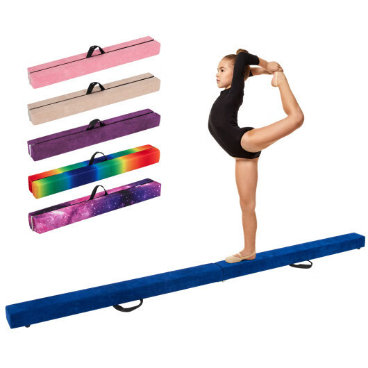 9 FT Folding Gymnastics Balance Beam with Anti-slip Base and Pine Wood Frame-Blu