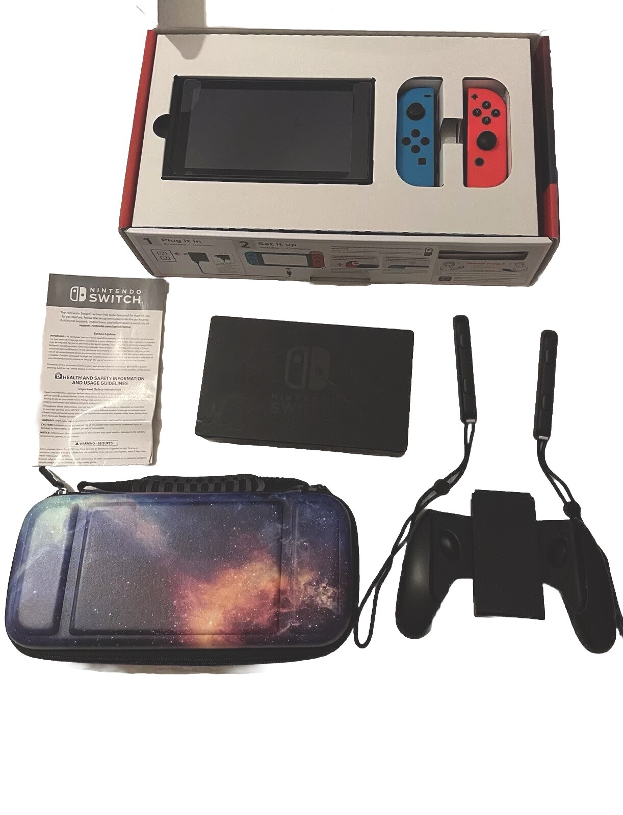 Used Blue and Red Nintendo Switch - Galaxy Traveling Case and TV Adapter