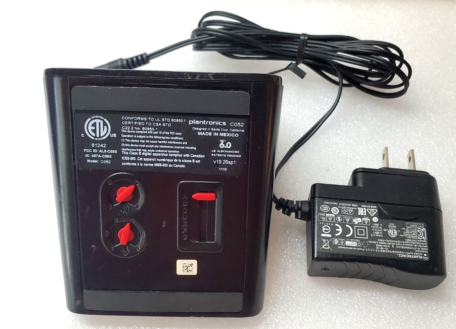 Plantronics Charging Base / Dock Station Model # C052 w/ AC Adapter Cord