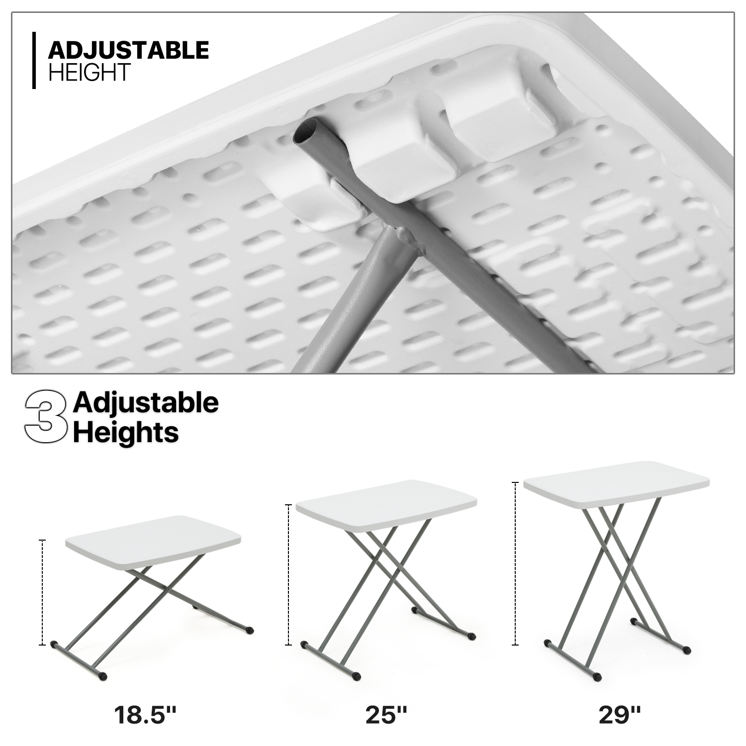 White Folding TV Tray Portable Adjustable Height Sofa Bed Side Table Dinner Desk