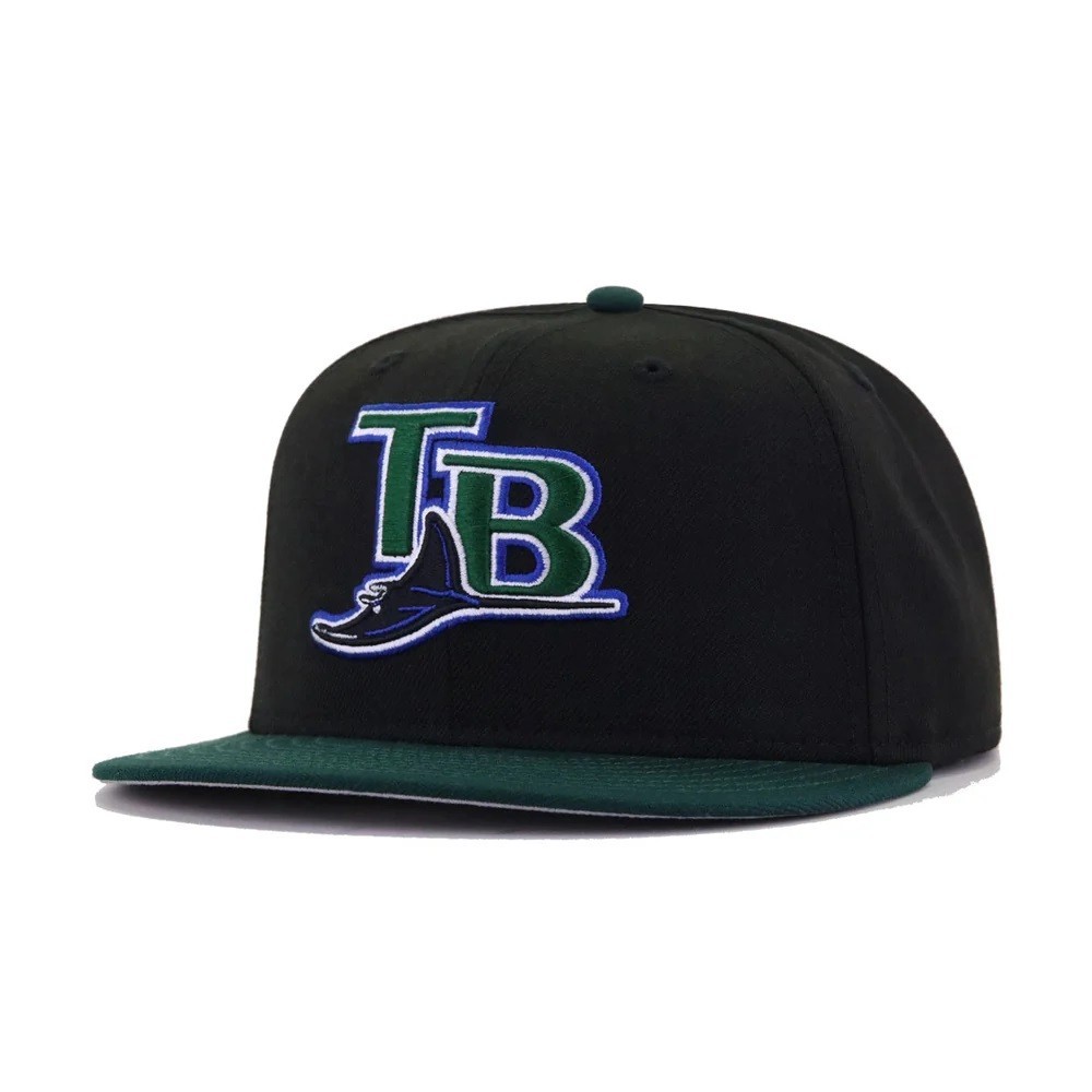 New Era 59Fifty Black/Green Retro Tampa Bay Rays Grey Under Visor - NWT - 7 3/4