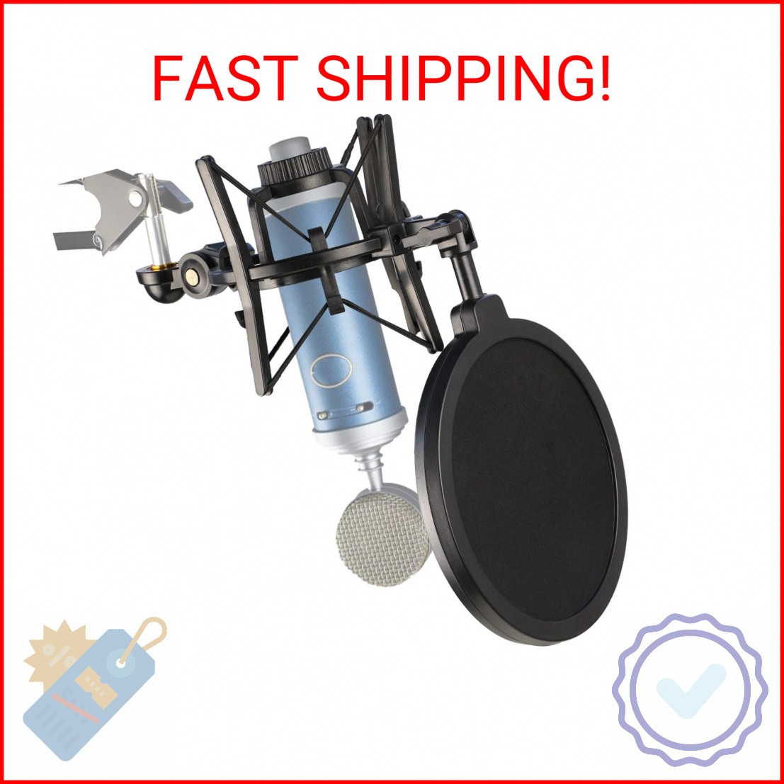 Bluebird Shock Mount with Pop Filter, Windscreen and Shockmount to Reduce Vibrat