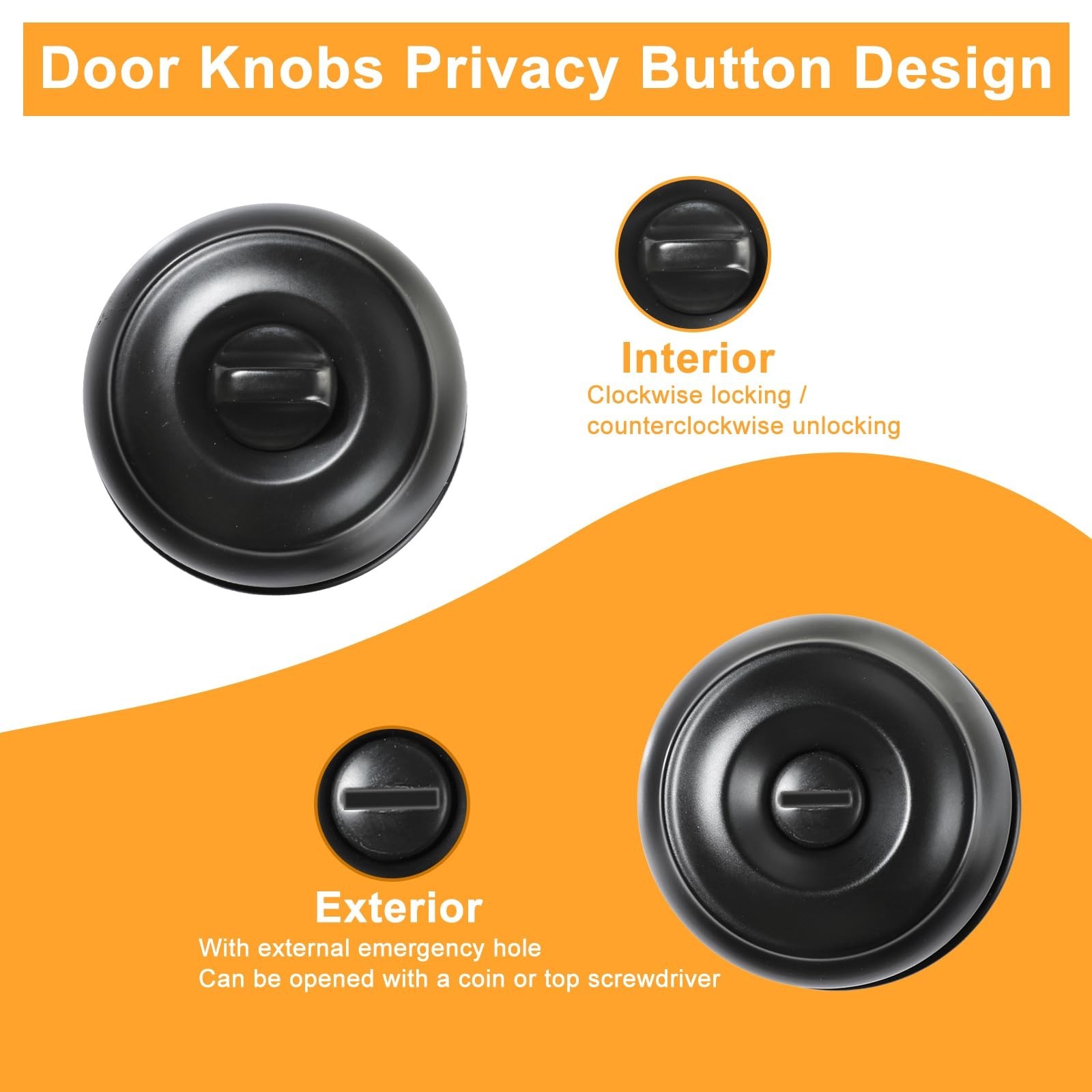 KAMOTA Privacy Door Knobs, 3 Pack Matte Black Heavy-Duty Door Knobs, Interior...
