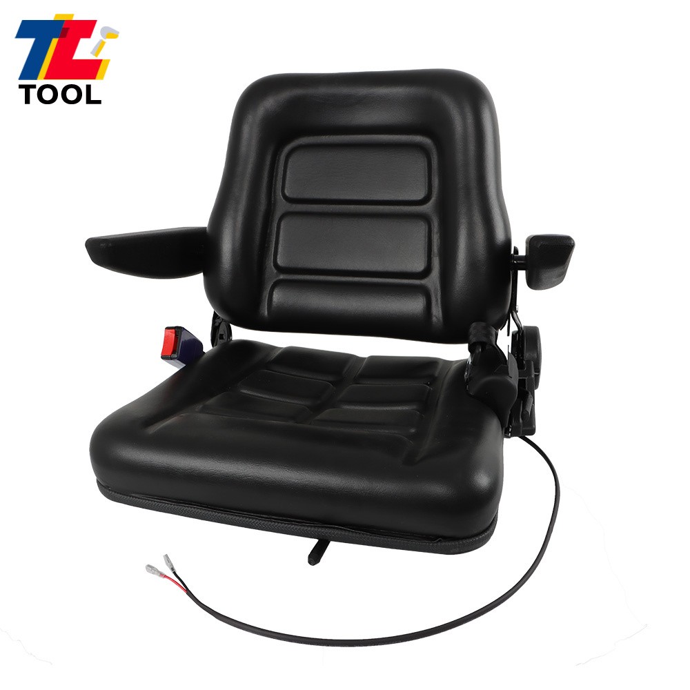 Fold Down Forklift Seat w/ Armrest Safety Belt Excavator Tractor Loader Black