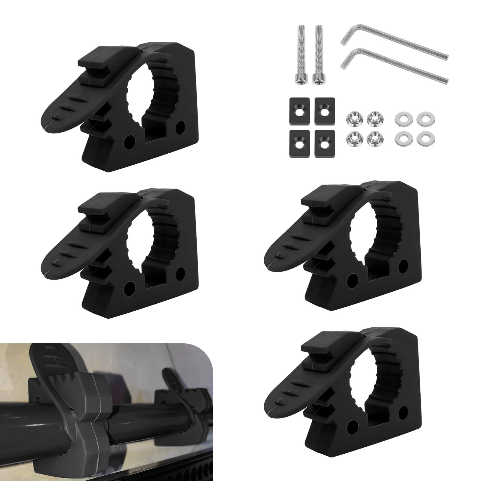 4 PCS Quick Release Rubber Clamp Mount Kit Fits 11/5 to 11/2 In Black
