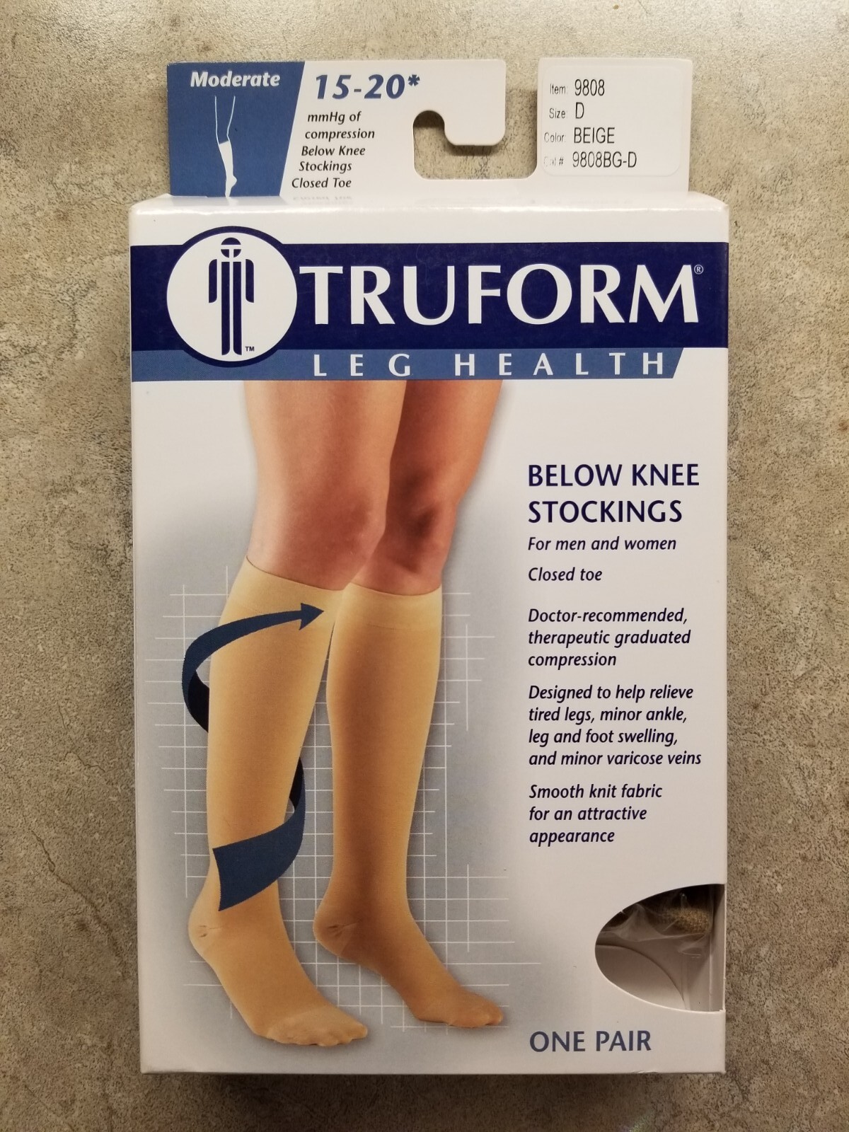 NEW 2 Pair TRUFORM Compression Stockings CT 15-20 Below Knee Sz D Beige 9808