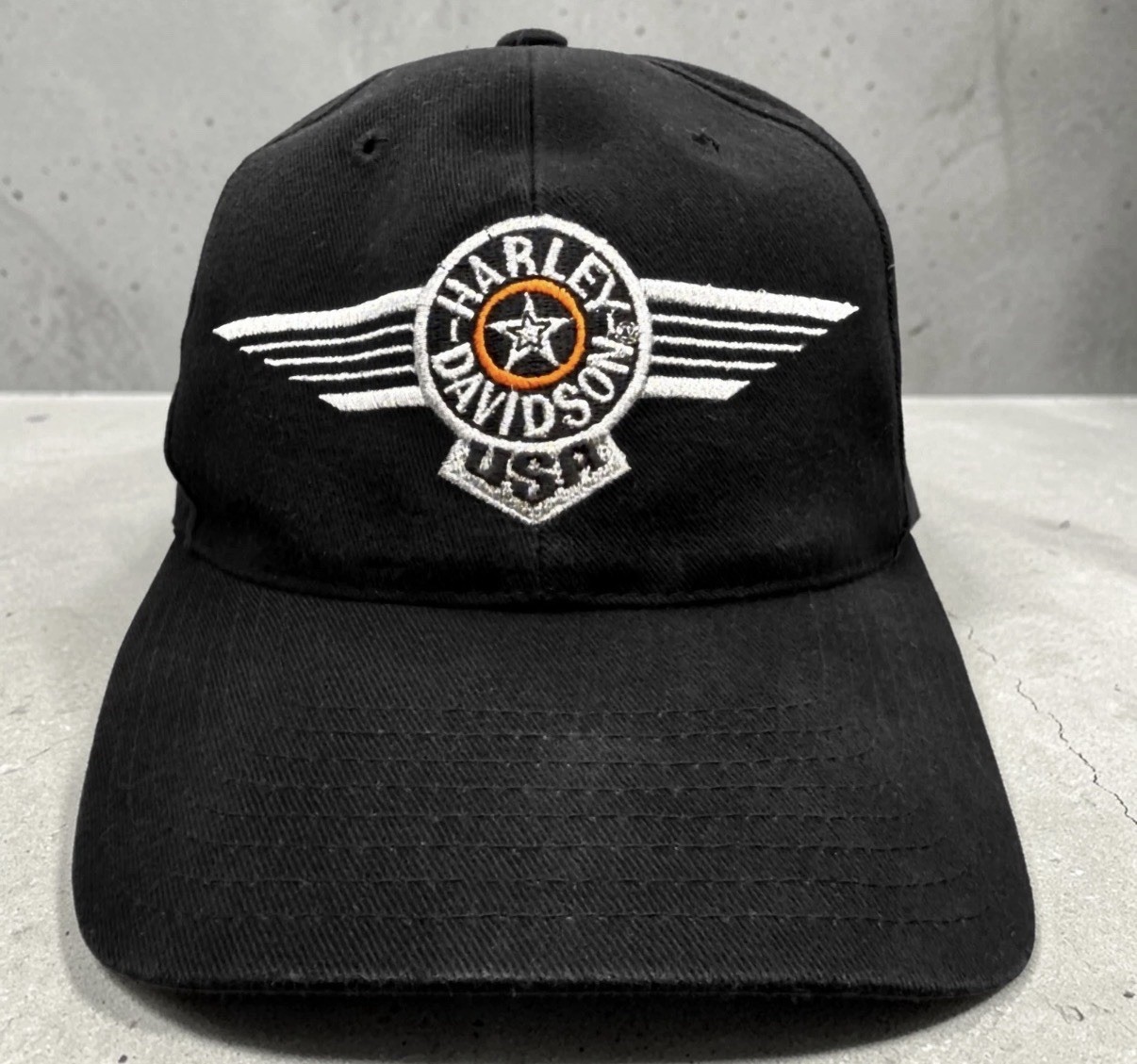 Vintage  Men's Harley Davidson FATBOY 100% Cotton Black/Orange Baseball Cap RARE