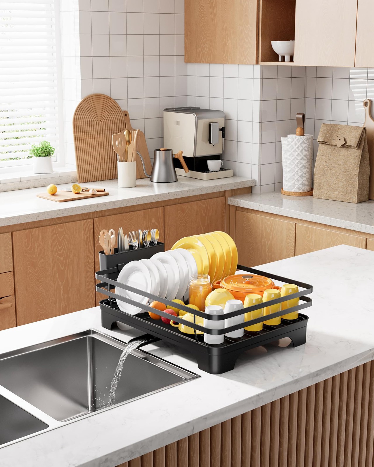 Dish Drying Rack - Multi-Functional Dish Rack for Kitchen Counter with Cutler...