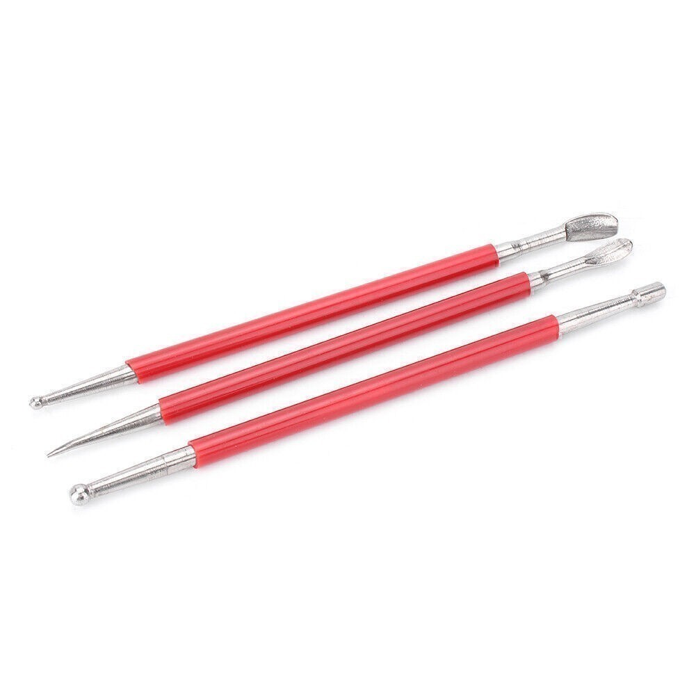 3pcs Modelling Tools Kit Set Red + Silver For Shaping Wax or PMC Silver Clay