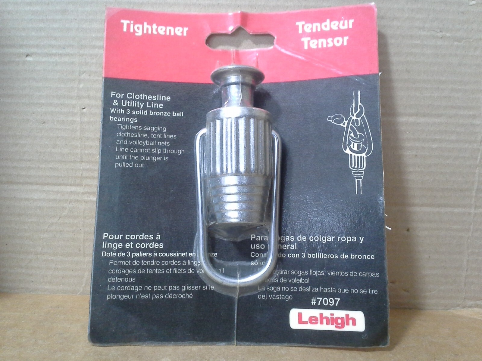 Lehigh 7097 Clothes/Utility Line Tightener- 3 Solid Steel Bearings. New Sealed