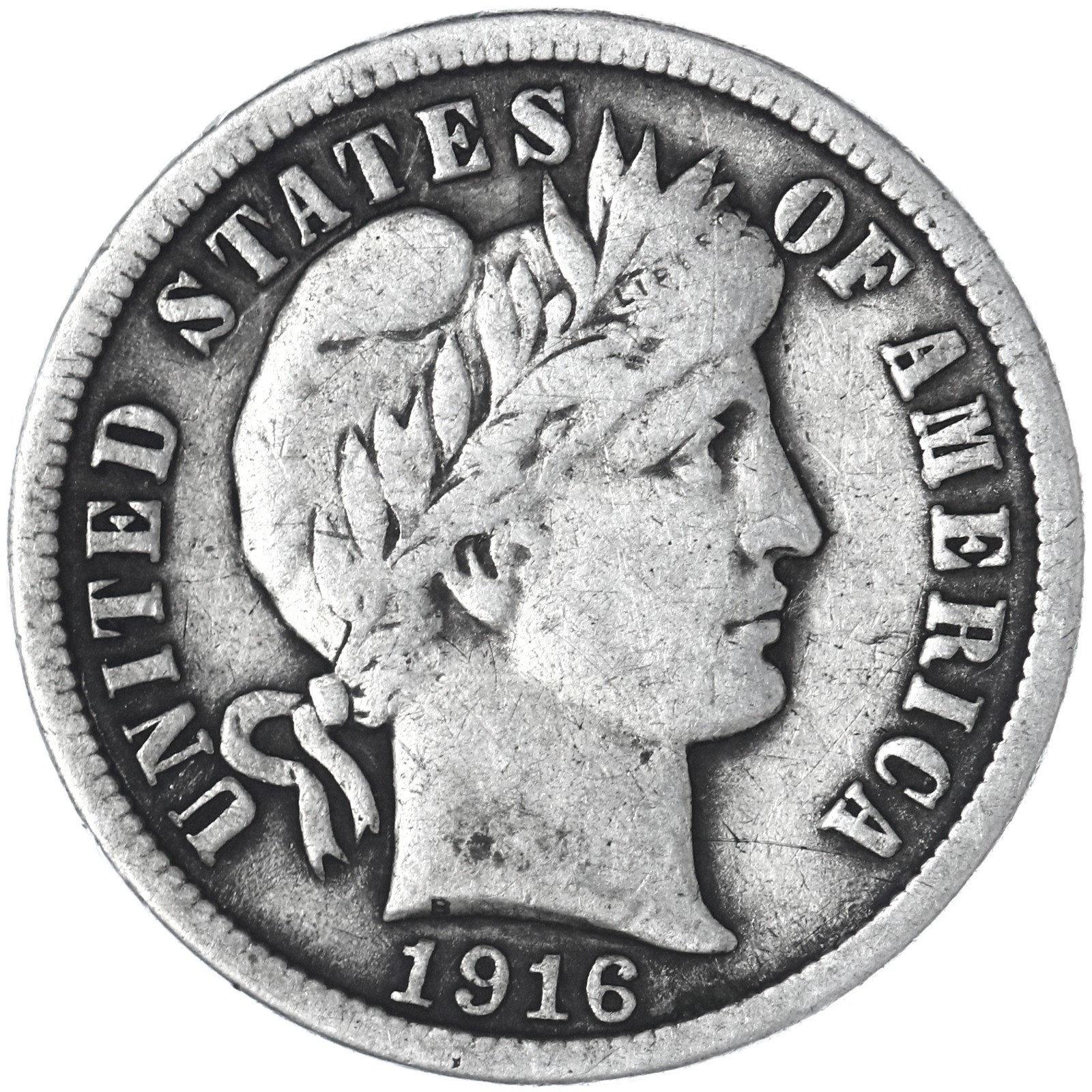 1916 (P) Barber Dime 90% Silver Fine FN