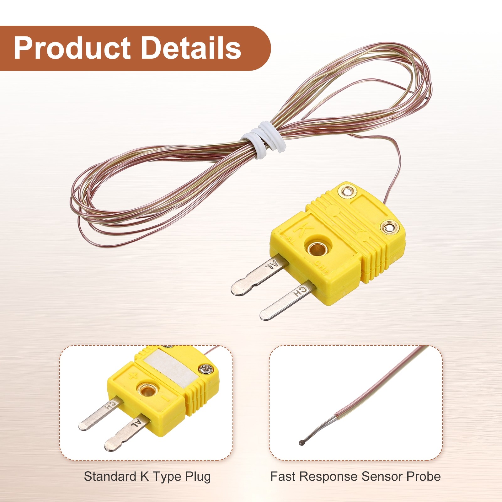 K-Type Thermocouple Mini Connector Temperature Sensor 6.6ft, 1mm Wire