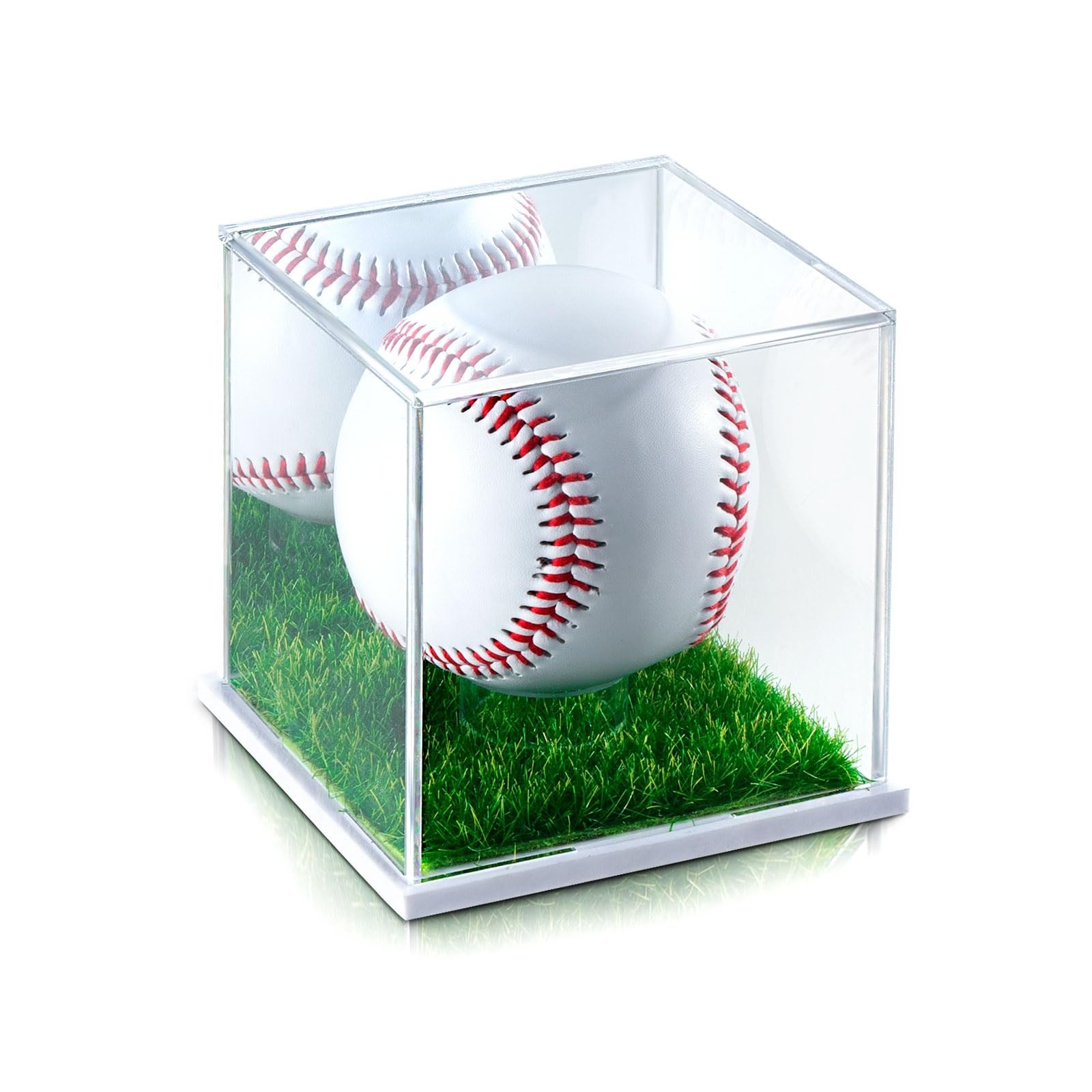 Acrylic Baseball Display Case with UV Protection, Mirror and Turf Stand, Showcas