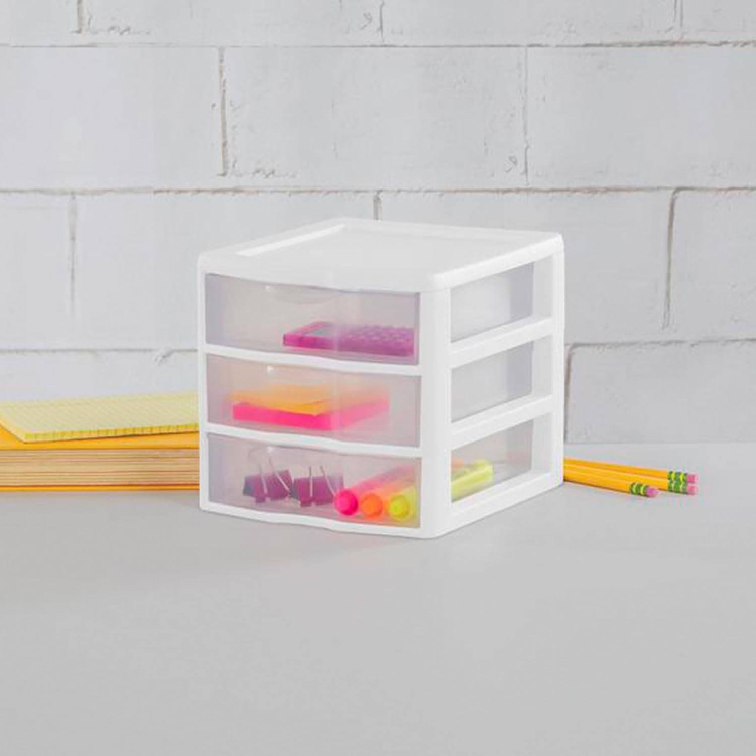 Sterilite Clearview Plastic Multipurpose Small 3 Drawer Desktop Storage Organiza