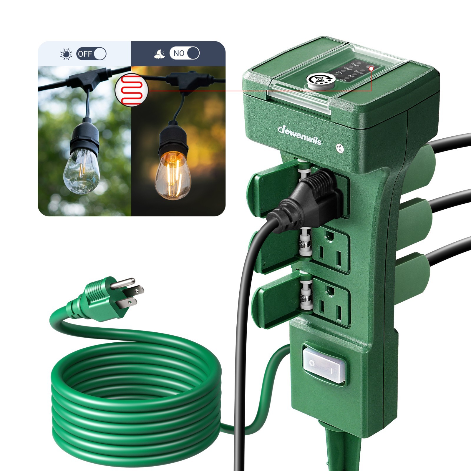 DEWENWILS Outdoor Power Stake Timer with Photocell, 6 Grounded Outlets, Garden