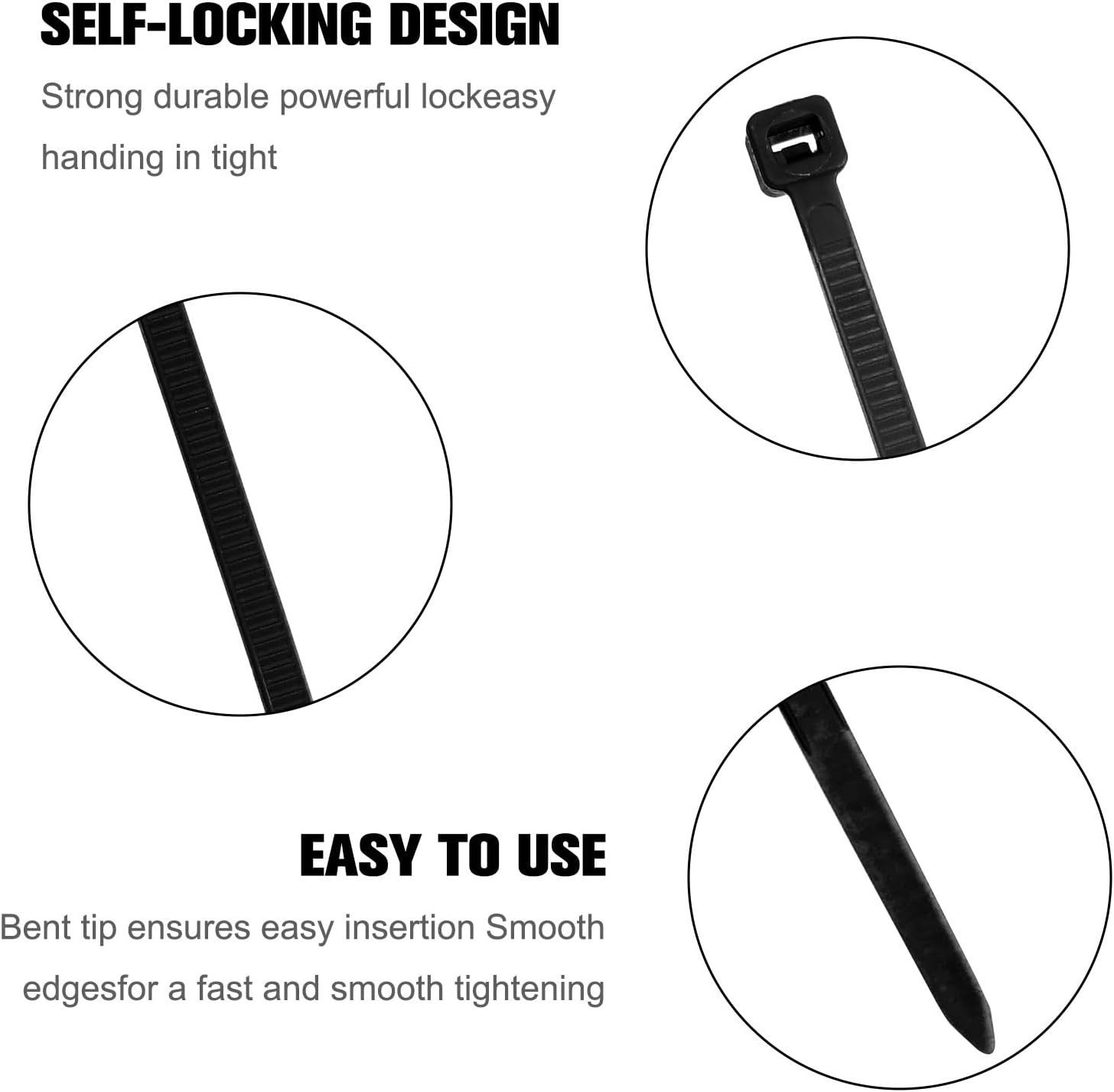 Black Zip Ties Assorted Sizes 4+6+8+10+12-Inch，600Pcs Multi-Purpose Self-Locking