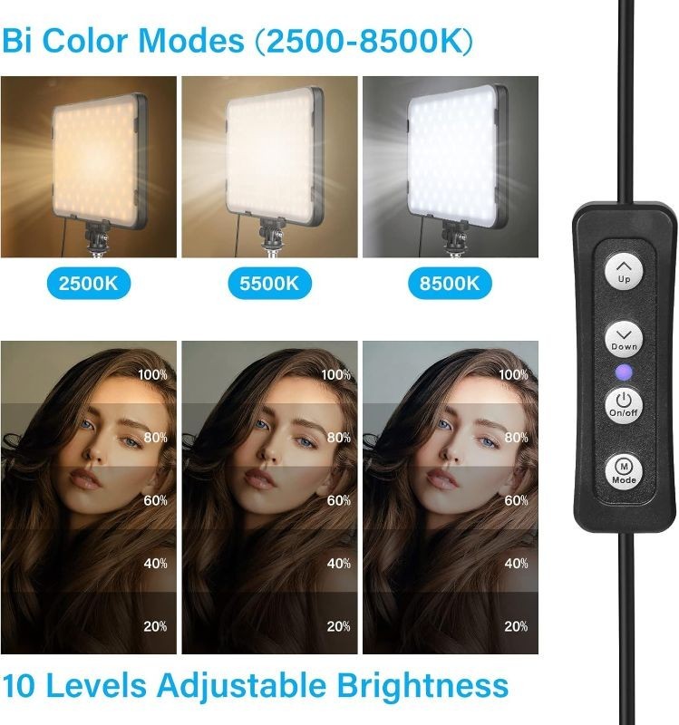 LED Video Light Kit Set of 2 Bi-Color Panels 2500-8500K Dimmable USB (No Stands)