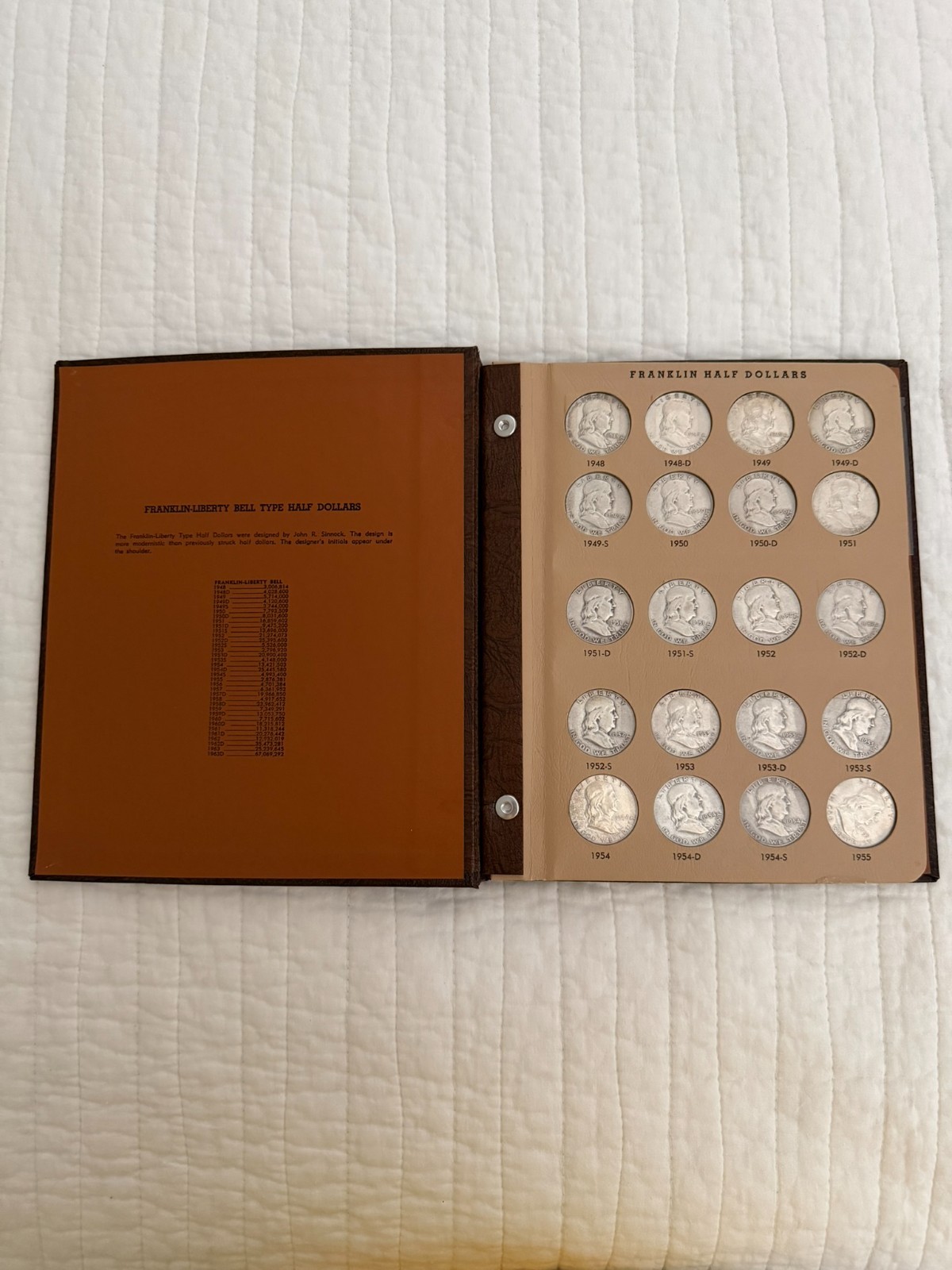 Complete 35 Pc Set FRANKLIN Half Dollar *SILVER* 1948-1963 DANSCO