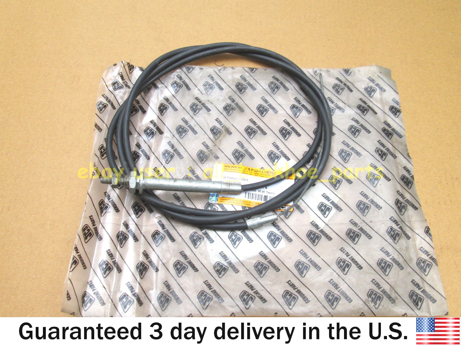 JCB BACKHOE - GENUINE JCB BONNET RELEASE CABLE CONTROL (PART NO. 910/28700)