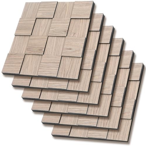 Checkerboard Acoustic Wall Panels – 6 Pack 3D Sound Absorbing Wall Walnut
